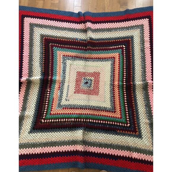 American Vintage Hand Crocheted blanket multi coloured 66"x66" - Picture 9 of 9